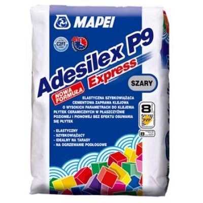 Mapei Adesilex P9 Express - fokozott terhelhetőségű, gyors kötésű, ragasztóhabarcs kerámia burkolólapokhoz - 25 kg
