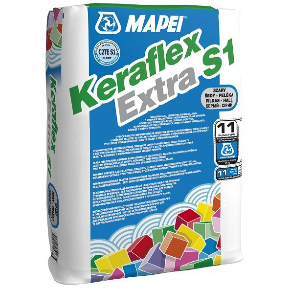 Mapei Keraflex Extra S1 - fokozott terhelhetőségű, rugalmas, lecsúszásmentes cementkötésű ragasztó - 25 kg