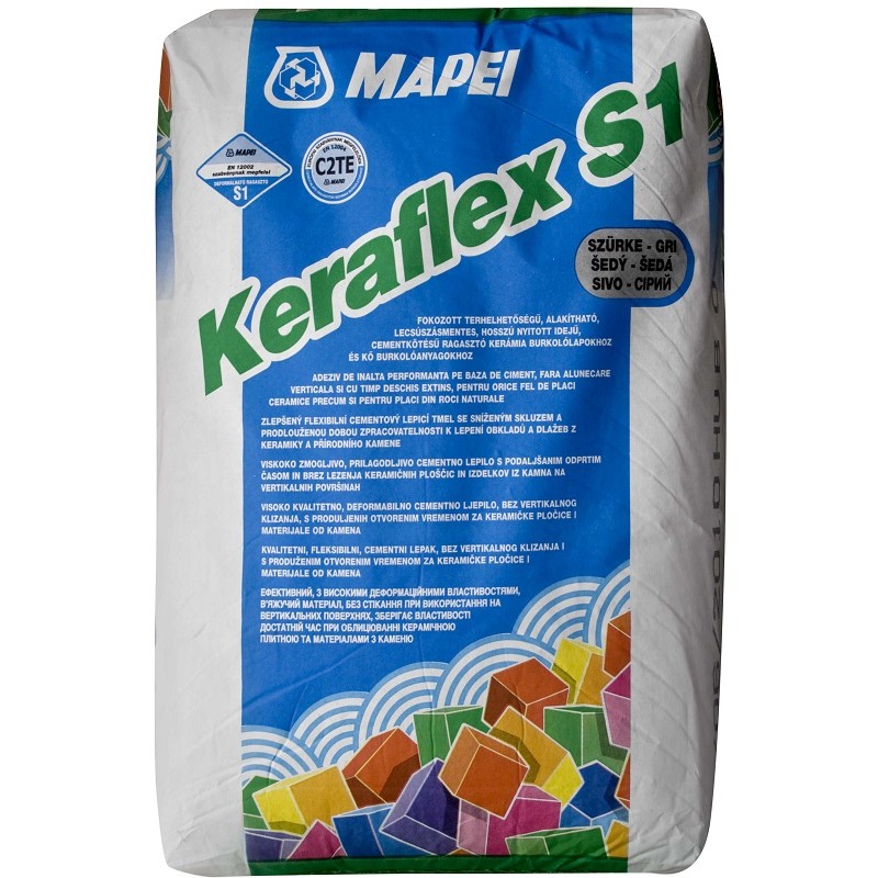 Mapei Keraflex S1 - ragasztóhabarcs kerámia burkolólapokhoz és kőlapokhoz - szürke - 25 kg