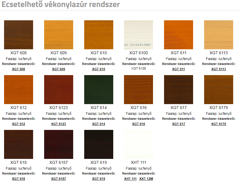 Milesi XGT Classic viaszos vízhígítású selyemfényű vékonylazúr színek