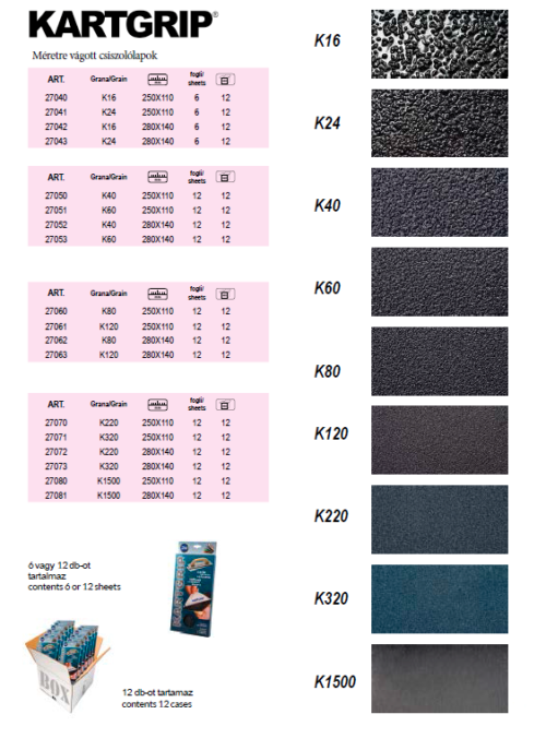 KARTGRIP – Méretre vágott csiszolópapír  K 16 250X110 mm